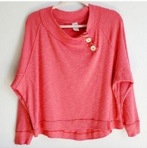We The Free People Don't Forge Me Button Cropped Thermal Sweater Top Pink Small